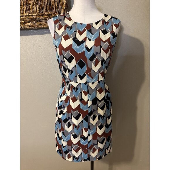 Diane Von Furstenburg Dress 6 Stretch Silk Blue Maroon Pockets Sleeveless Summer - Picture 5 of 11